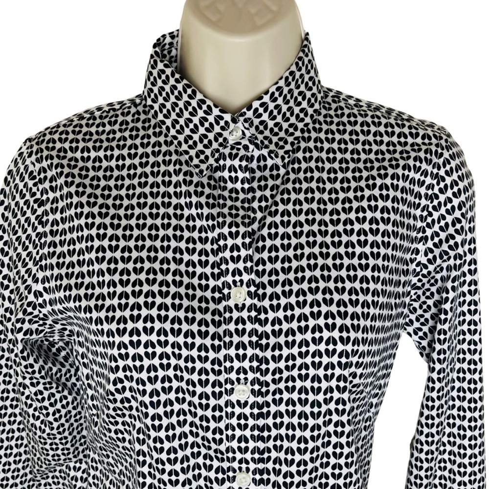 Banana Republic Heart Print Shirt Size 4 Black White Non Iron Preppy EUC - Picture 3 of 9